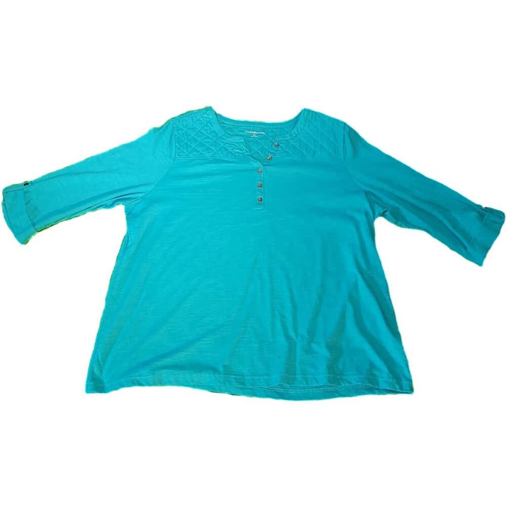 Croft & Barrow Women's Plus Sized Peacock Blue Quilted Long-Sleeved Top